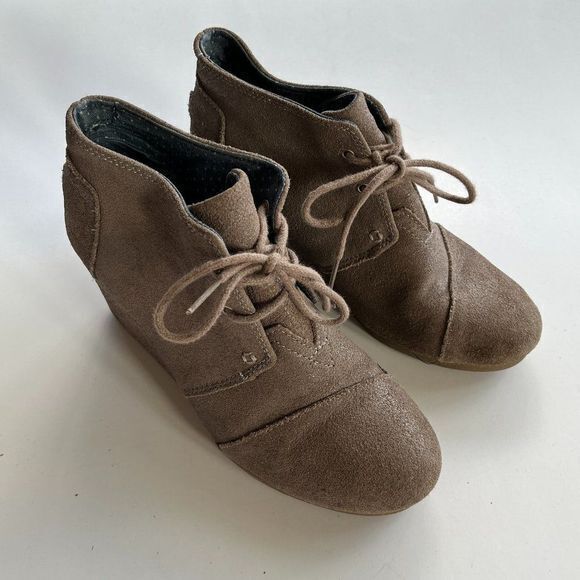 Toms Metallic Desert Wedge Bootie Boot Bronze Lace Up Round Cap Womens S… - Picture 2 of 9